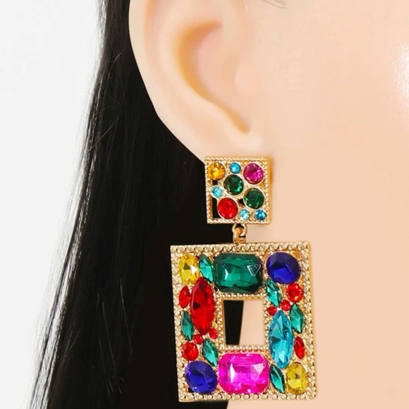 Random Color Rhinestone Decor
Square Drop Earrings - Picture 4 of 4